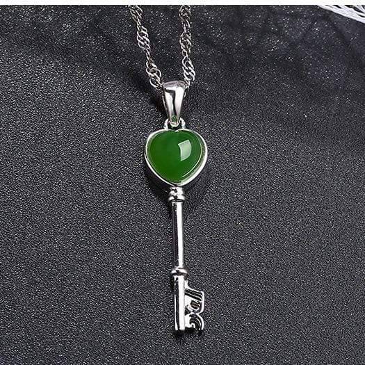 Baikalla Jewelry Nephrite Jade Necklace Baikalla™ &quot;The Key to My Heart&quot; Sterling Silver Genuine Nephrite Green Jade Key Pendant Necklace