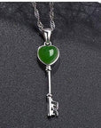 Baikalla Jewelry Nephrite Jade Necklace Baikalla™ "The Key to My Heart" Sterling Silver Genuine Nephrite Green Jade Key Pendant Necklace