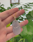 14K Yellow Gold Jadeite Jade Good Luck Hulu Bottle Gourd Necklace With Diamonds