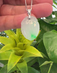 Natural Jadeite "Longevity Peach" ShouTao Necklace With 18k White Gold Diamond Bail