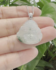 Baikalla™ "Laughing Buddha" Genuine Ice Blue-green Jadeite Buddha Pendant Necklace