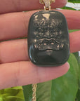 Baikalla™ 14K Yellow Gold Genuine Nephrite Black Jade "Demon Hunter" Pendant Necklace