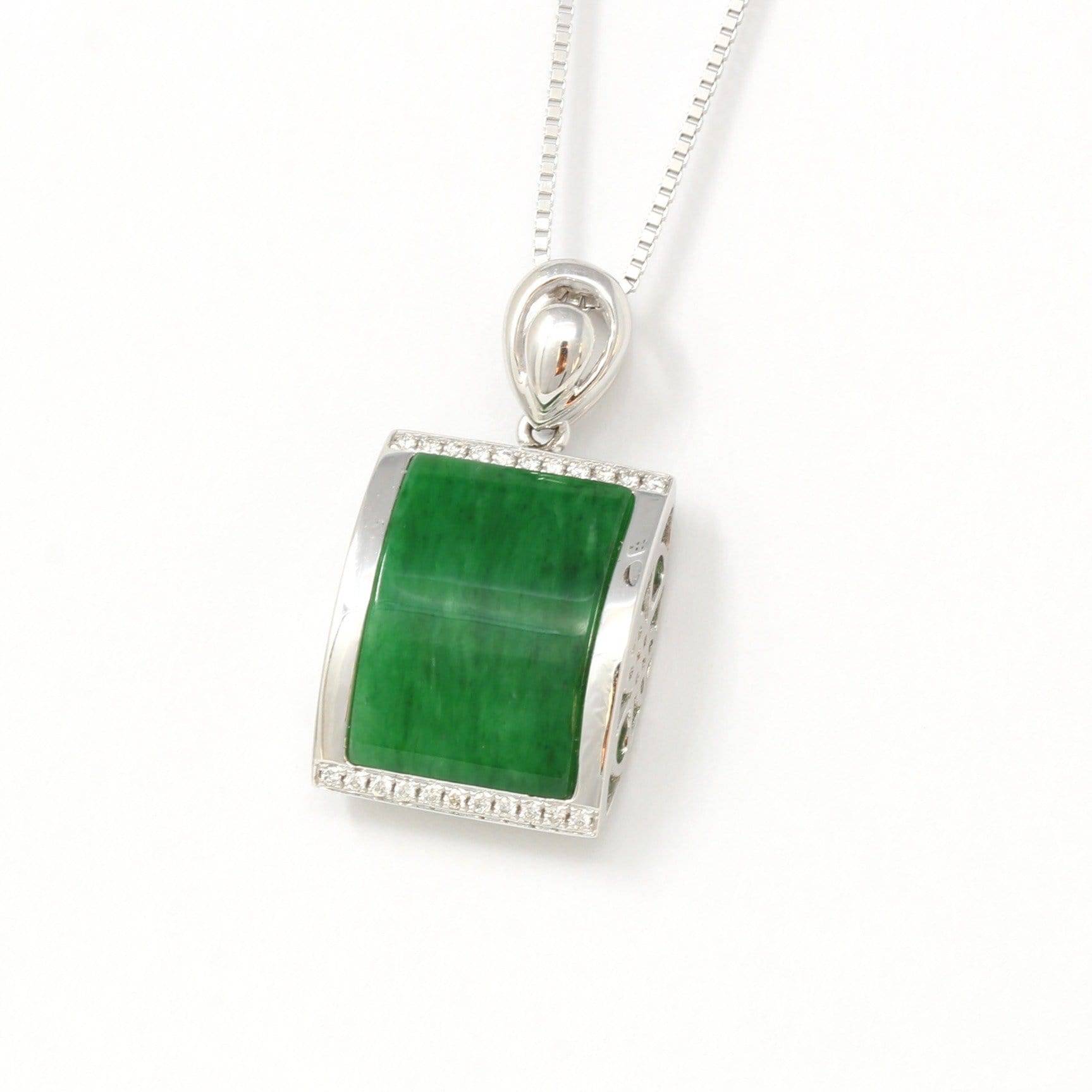 Baikalla Jewelry 18k Gold Jadeite Pendant 18k White Gold Genuine Burmese Jadeite RuYi Pendant Necklace With Diamond