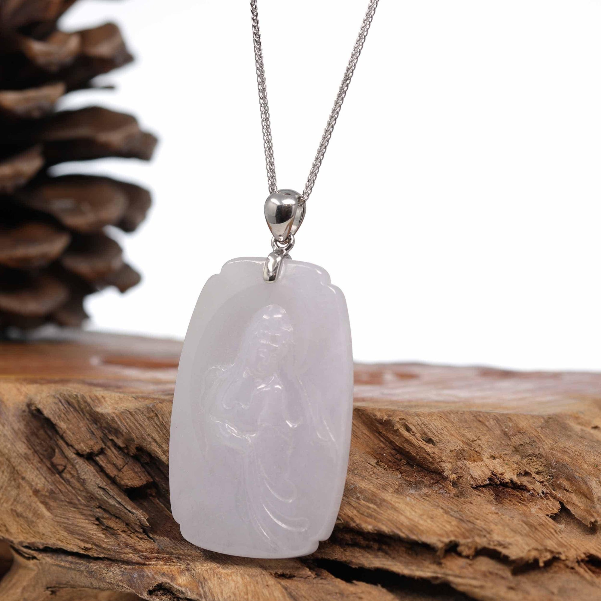 Baikalla Jewelry jade Genuine Burmese Lavender Jadeite Jade Guanyin Pendant Necklace