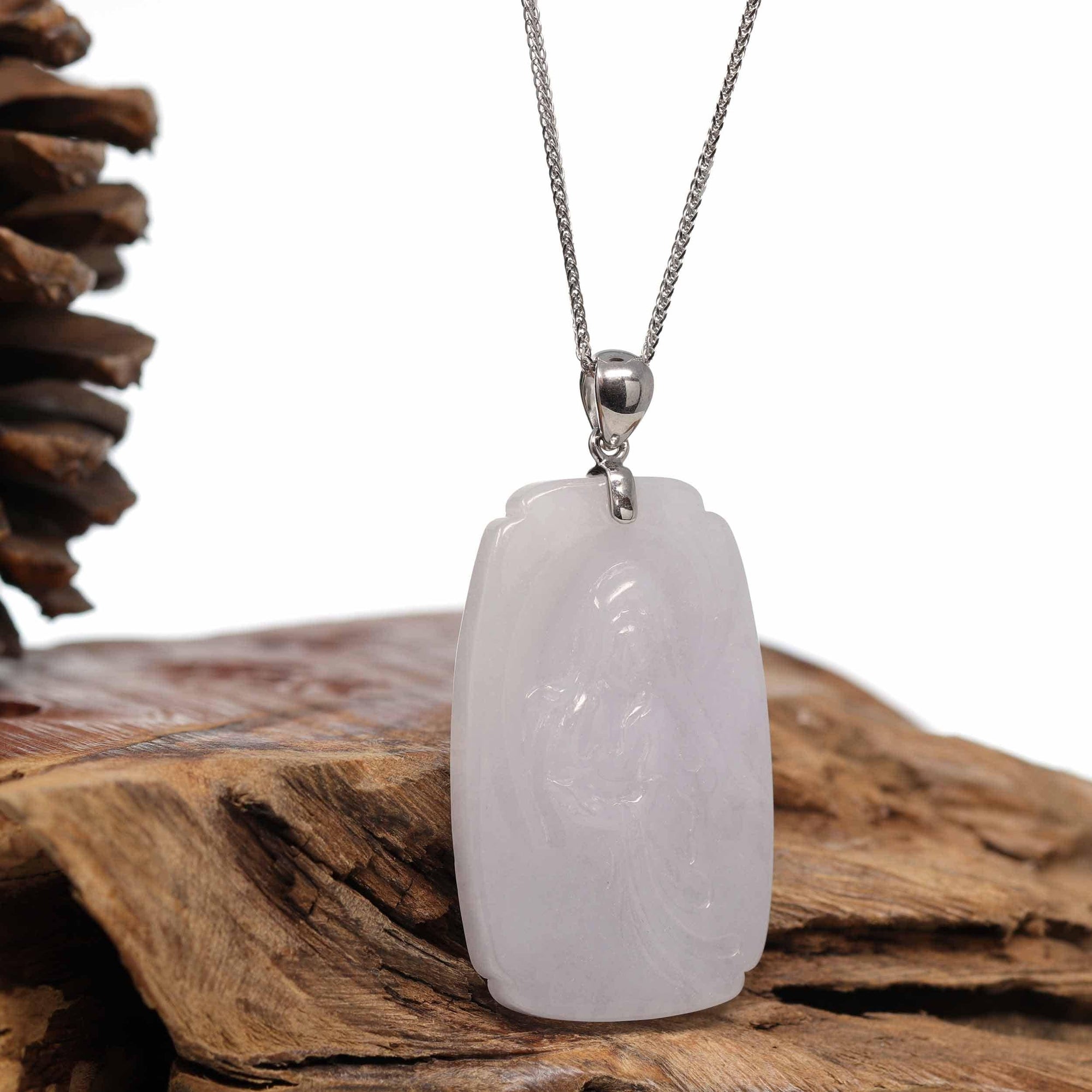 Baikalla Jewelry jade Genuine Burmese Lavender Jadeite Jade Guanyin Pendant Necklace