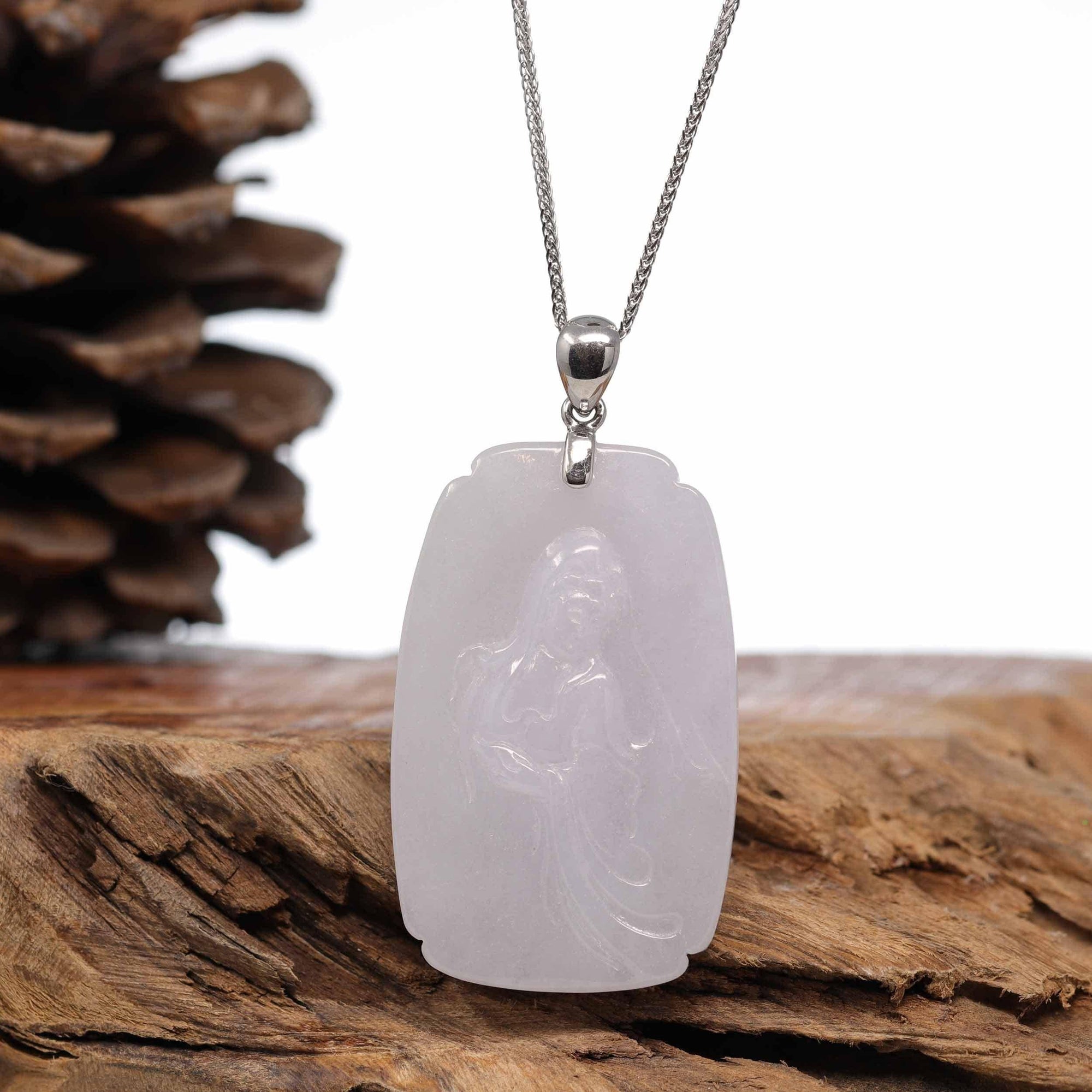 Baikalla Jewelry jade Genuine Burmese Lavender Jadeite Jade Guanyin Pendant Necklace