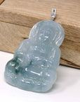 Baikalla Jewelry Jade Pendant Genuine Jadeite Guan Yin Pendant Necklace With 18k White Gold Diamond Bail