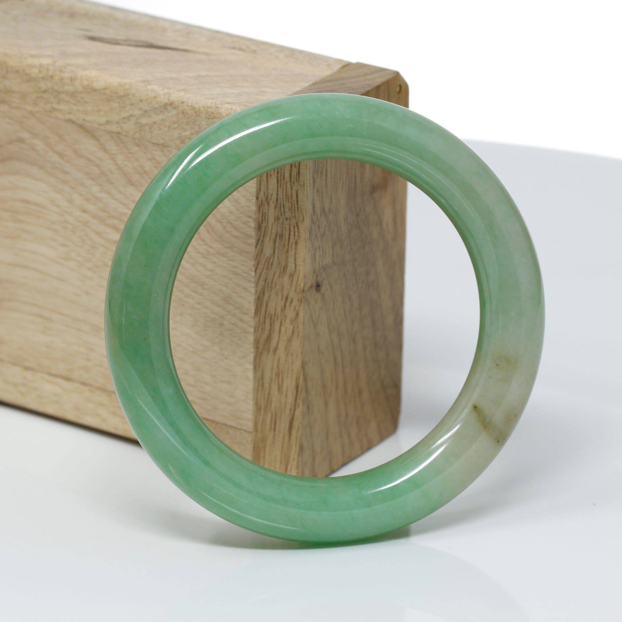 Baikalla Jewelry Jadeite Jade Bangle Bracelet Genuine Burmese Green Jadeite Jade Bangle Bracelet ( 53.1 mm) #316