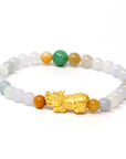 Baikalla Jewelry 24k Gold Jadeite Beads Bracelet Genuine High-quality Jade Jadeite Bracelet Bangle with 24k Yellow Gold PiXiu Charm Colorful  