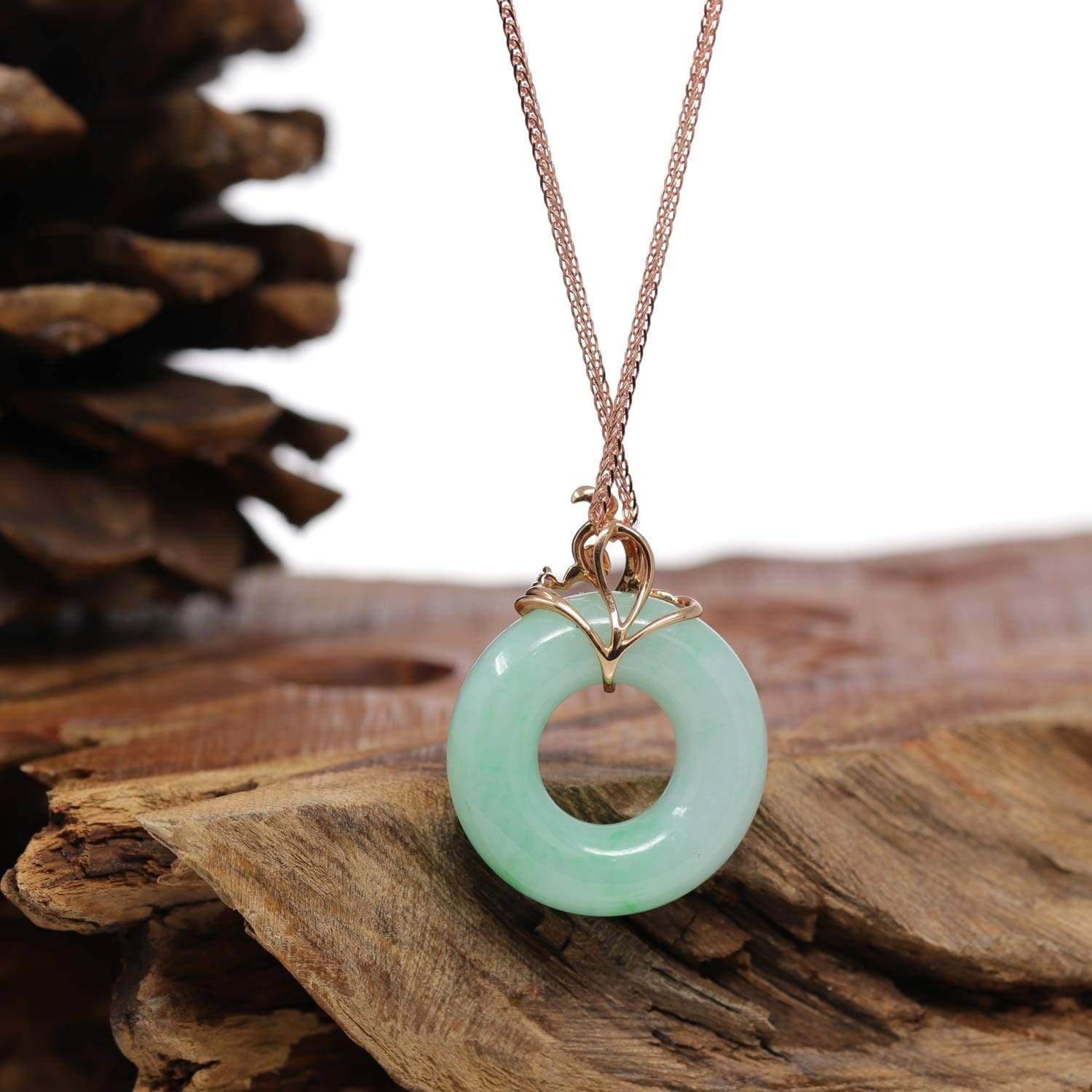 Baikalla Jewelry 18k Gold Jadeite Necklace Baikalla™ "Good Luck Birdie" 18k Rose Gold Genuine Burmese Jadeite Lucky Pendant Necklace With AA Ruby & Diamond