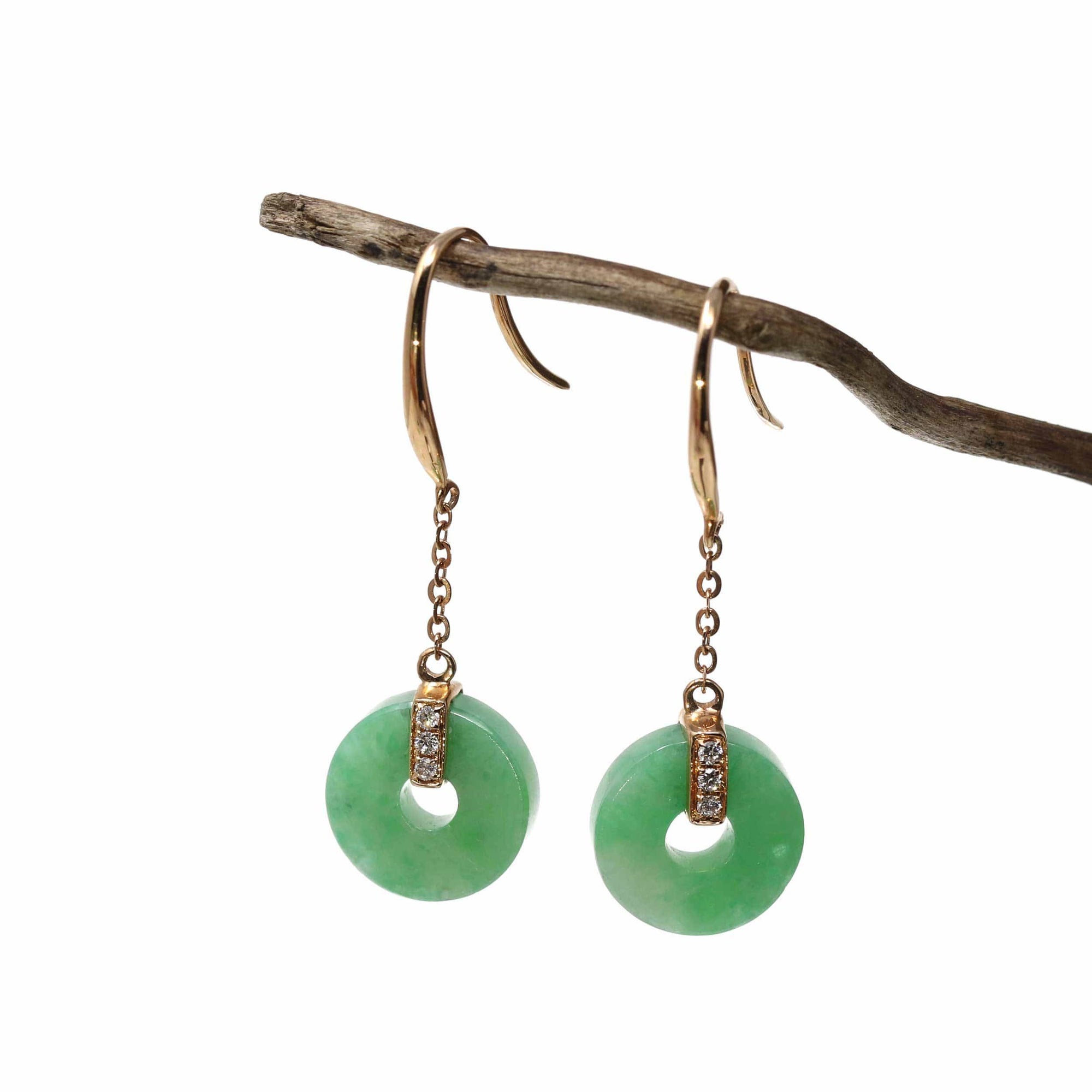 Baikalla Jewelry Gold Jade Earrings 18K Royal Rose Gold Genuine Jade Jadeite Lucky Nuts Drop Earrings