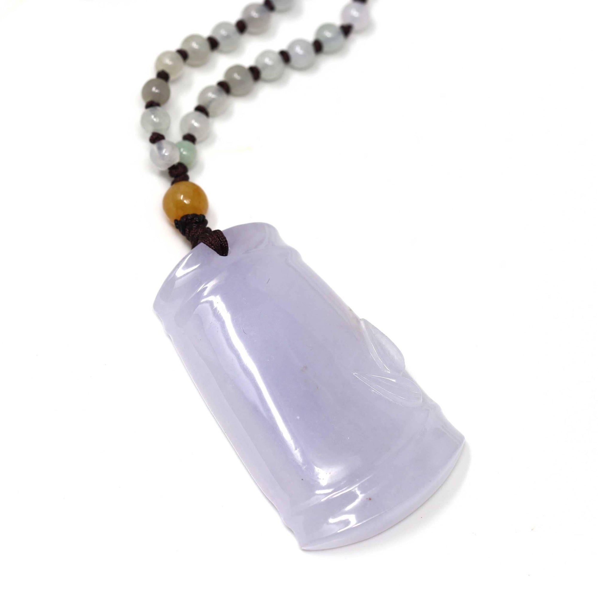 Baikalla Jewelry Jade Pendant Necklace Genuine Light Lavender Jadeite Jade Good Luck Bamboo Pendant Necklace With Real Jadeite Bead Necklace