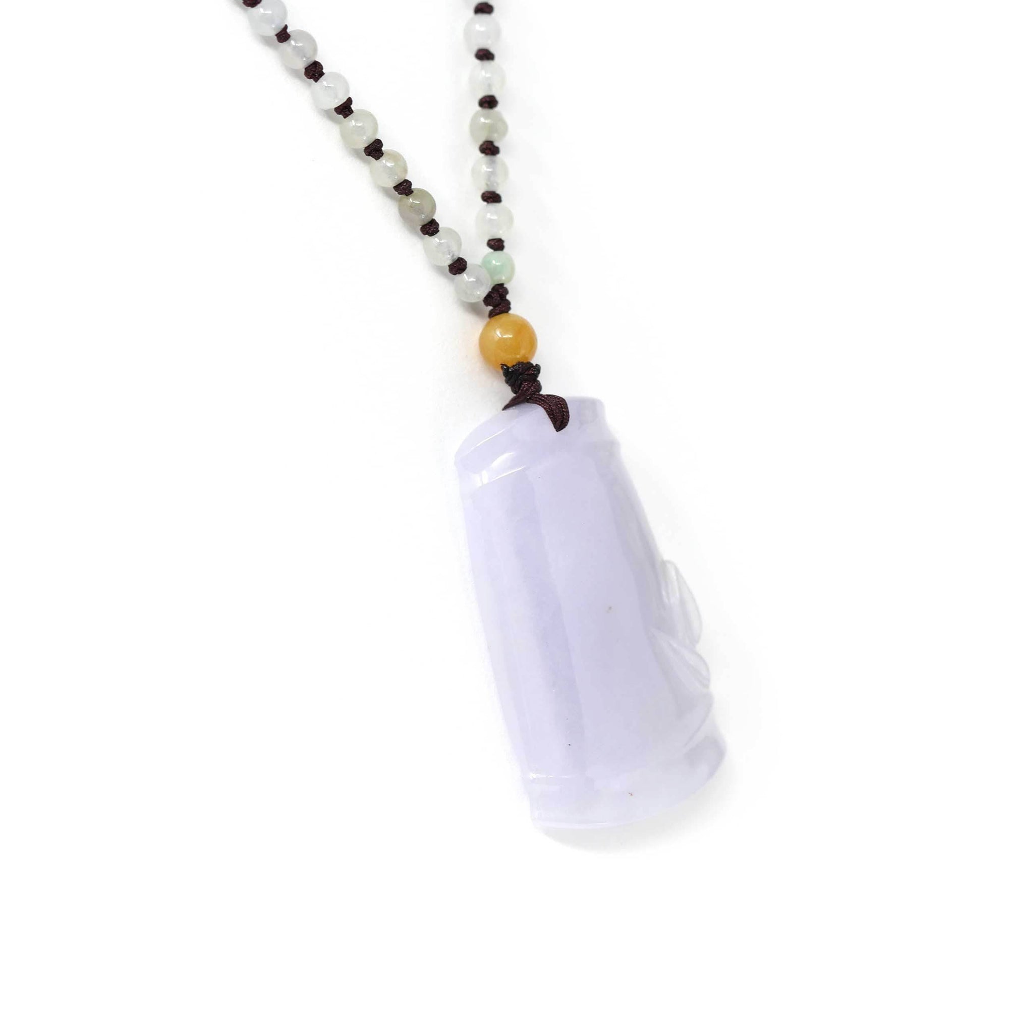 Baikalla Jewelry Jade Pendant Necklace Genuine Light Lavender Jadeite Jade Good Luck Bamboo Pendant Necklace With Real Jadeite Bead Necklace