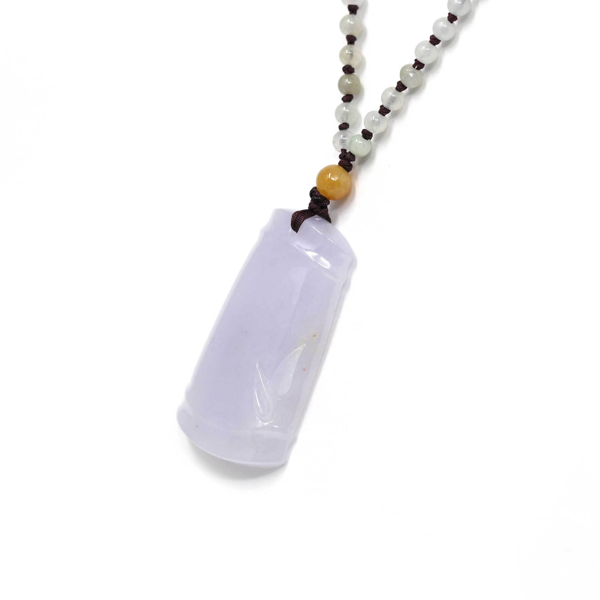 Baikalla Jewelry Jade Pendant Necklace Genuine Light Lavender Jadeite Jade Good Luck Bamboo Pendant Necklace With Real Jadeite Bead Necklace