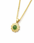 Baikalla Jewelry Jade Pendant Necklace Baikalla™ "Sunflower" Sterling Silver Nephrite Green Jade Classic Sun Flower Pendant Necklace