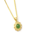 Baikalla Jewelry Jade Pendant Necklace Baikalla™ "Sunflower" Sterling Silver Nephrite Green Jade Classic Sun Flower Pendant Necklace