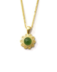 Baikalla Jewelry Jade Pendant Necklace Baikalla™ "Sunflower" Sterling Silver Nephrite Green Jade Classic Sun Flower Pendant Necklace