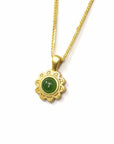 Baikalla Jewelry Jade Pendant Necklace Baikalla™ "Sunflower" Sterling Silver Nephrite Green Jade Classic Sun Flower Pendant Necklace