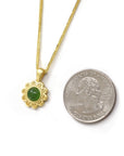 Baikalla Jewelry Jade Pendant Necklace Baikalla™ "Sunflower" Sterling Silver Nephrite Green Jade Classic Sun Flower Pendant Necklace