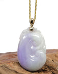 Baikalla Jewelry Jade Guanyin Pendant Necklace Genuine Lavender Jadeite Jade RuYi Pendant Necklace With 14K Yellow Gold Bail