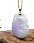 Baikalla Jewelry Jade Guanyin Pendant Necklace Nylon String Necklace Genuine Lavender Jadeite Jade RuYi Pendant Necklace With 14K Yellow Gold Bail