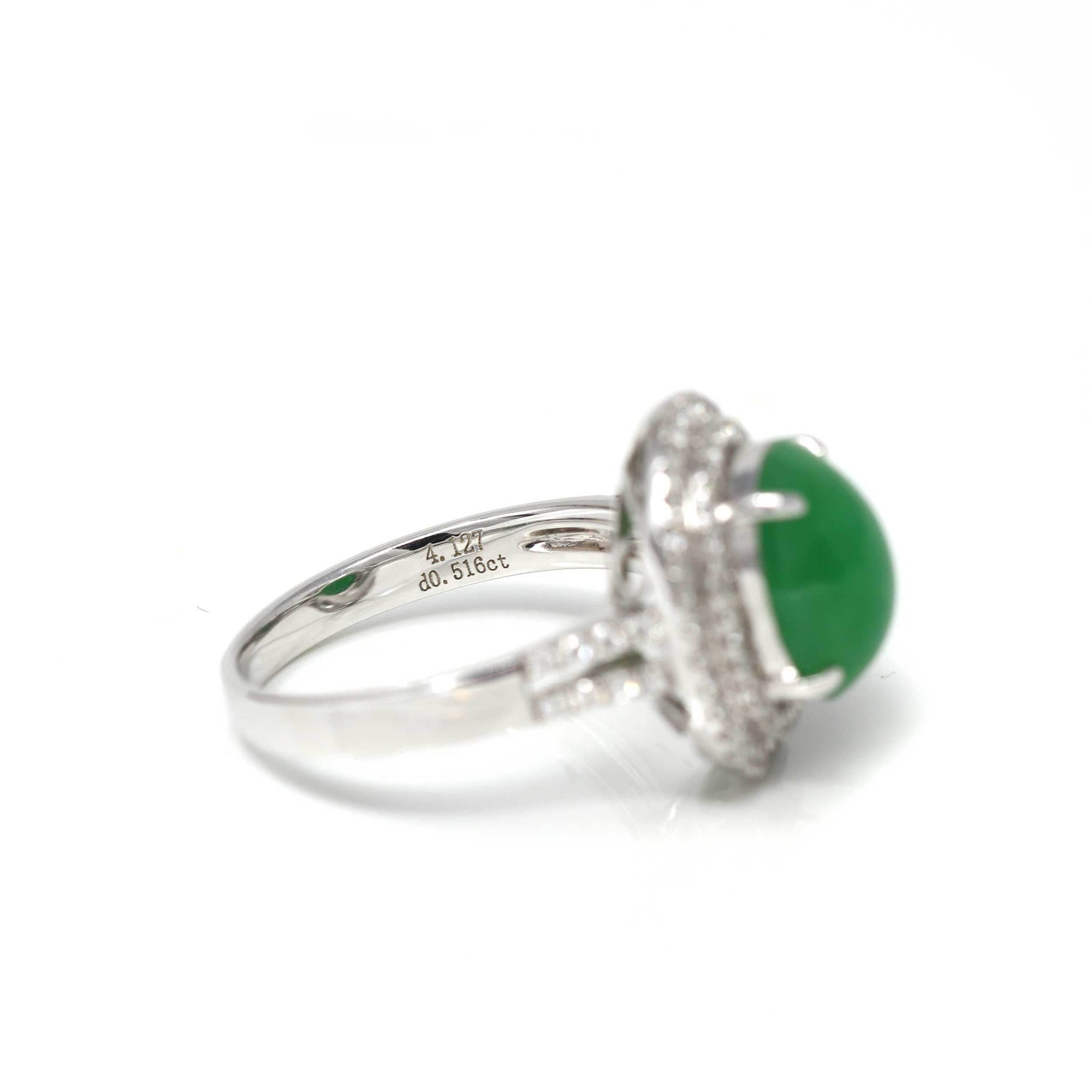 Baikalla Jewelry Jadeite Engagement Ring 18k White Gold Imperial Green Jadeite Jade Ring With Diamonds