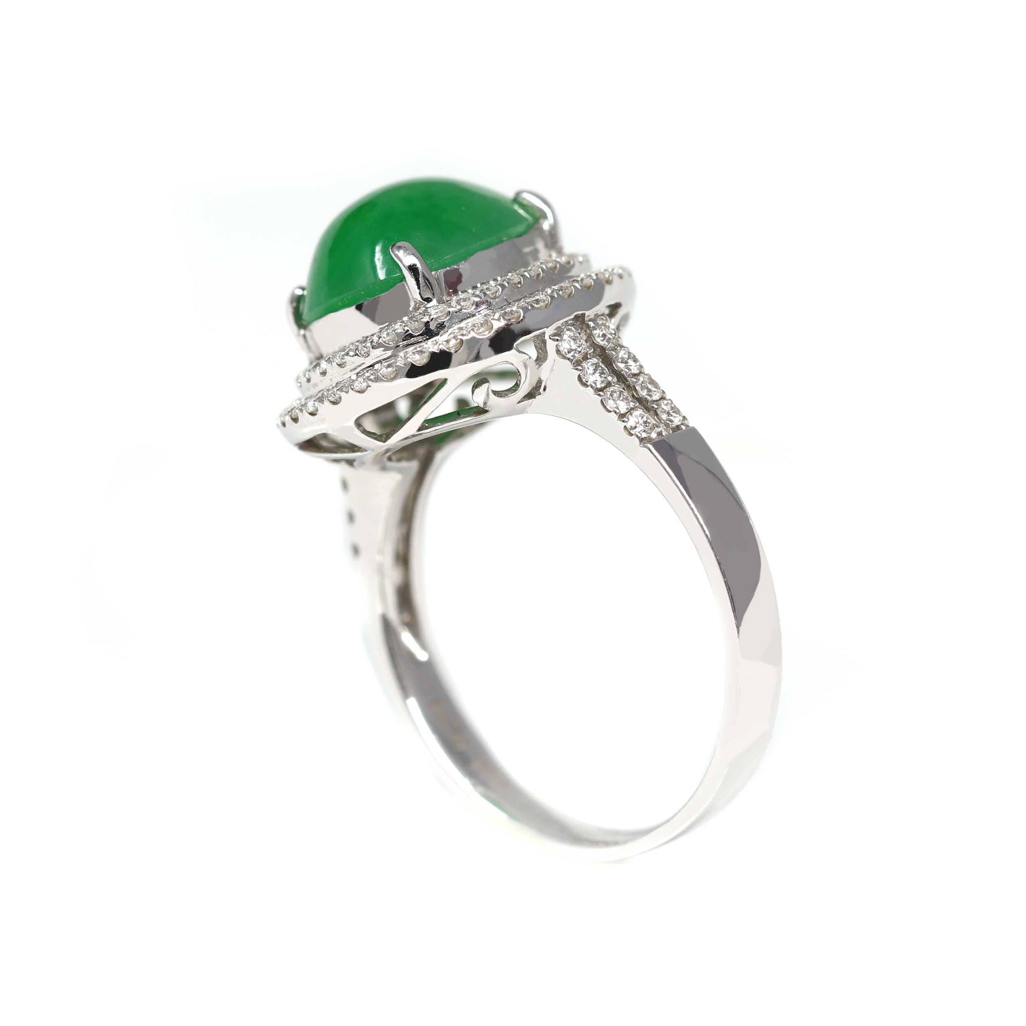 Baikalla Jewelry Jadeite Engagement Ring 18k White Gold Imperial Green Jadeite Jade Ring With Diamonds