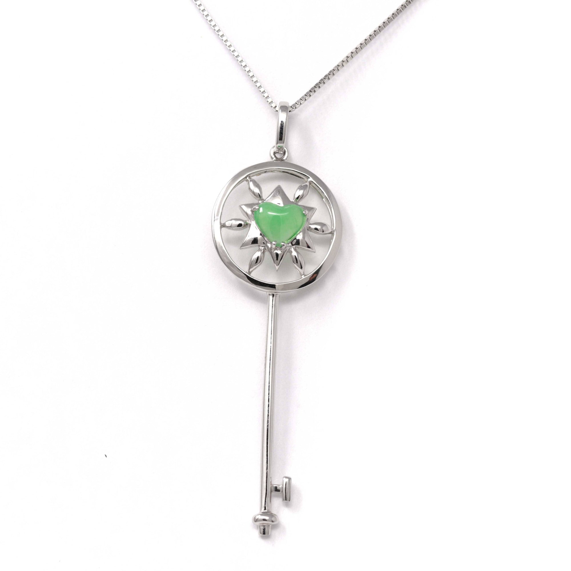 Baikalla Jewelry Gold Jadeite Necklace Baikalla™ "Jadeite Key" 18k White Gold Jadeite jade Key Pendant Necklace