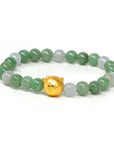 Baikalla Jewelry 24k Gold Jadeite Beads Bracelet Genuine High-quality Jade Jadeite Bracelet Bangle with 24k Yellow Gold Cat Charm 