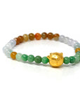 Baikalla Jewelry 24k Gold Jadeite Beads Bracelet Genuine High-quality Jade Jadeite Colorful Bracelet Bangle with 24k Yellow Gold Cat Charm 