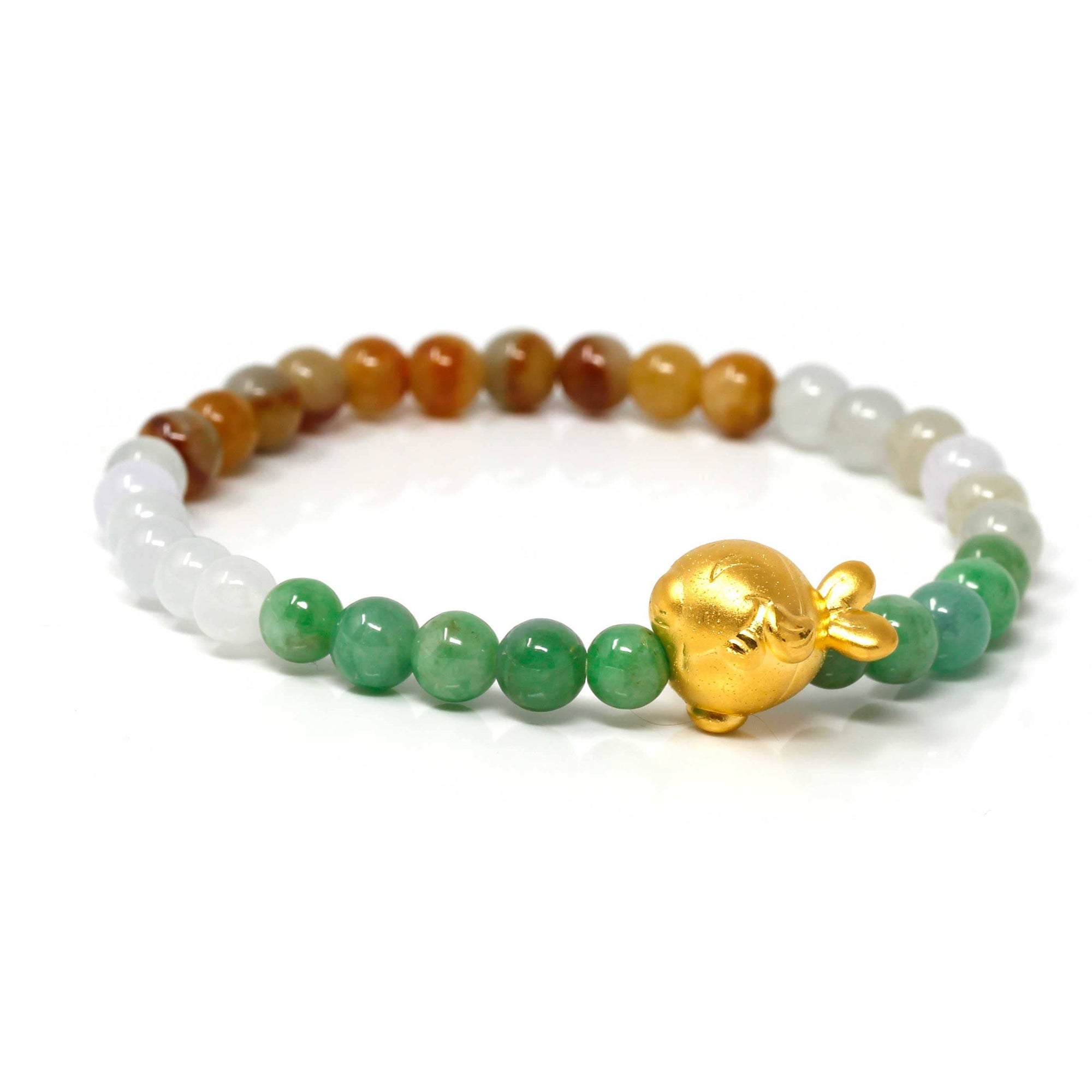 Baikalla Jewelry 24k Gold Jadeite Beads Bracelet Genuine High-quality Jade Jadeite Bracelet Bangle with 24k Yellow Goldfish Charm Colorful  #405