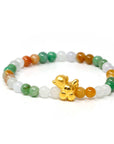 Baikalla Jewelry 24k Gold Jadeite Beads Bracelet Genuine High-quality Jade Jadeite Bracelet Bangle with 24k Yellow Gold Chicken Charm Colorful  