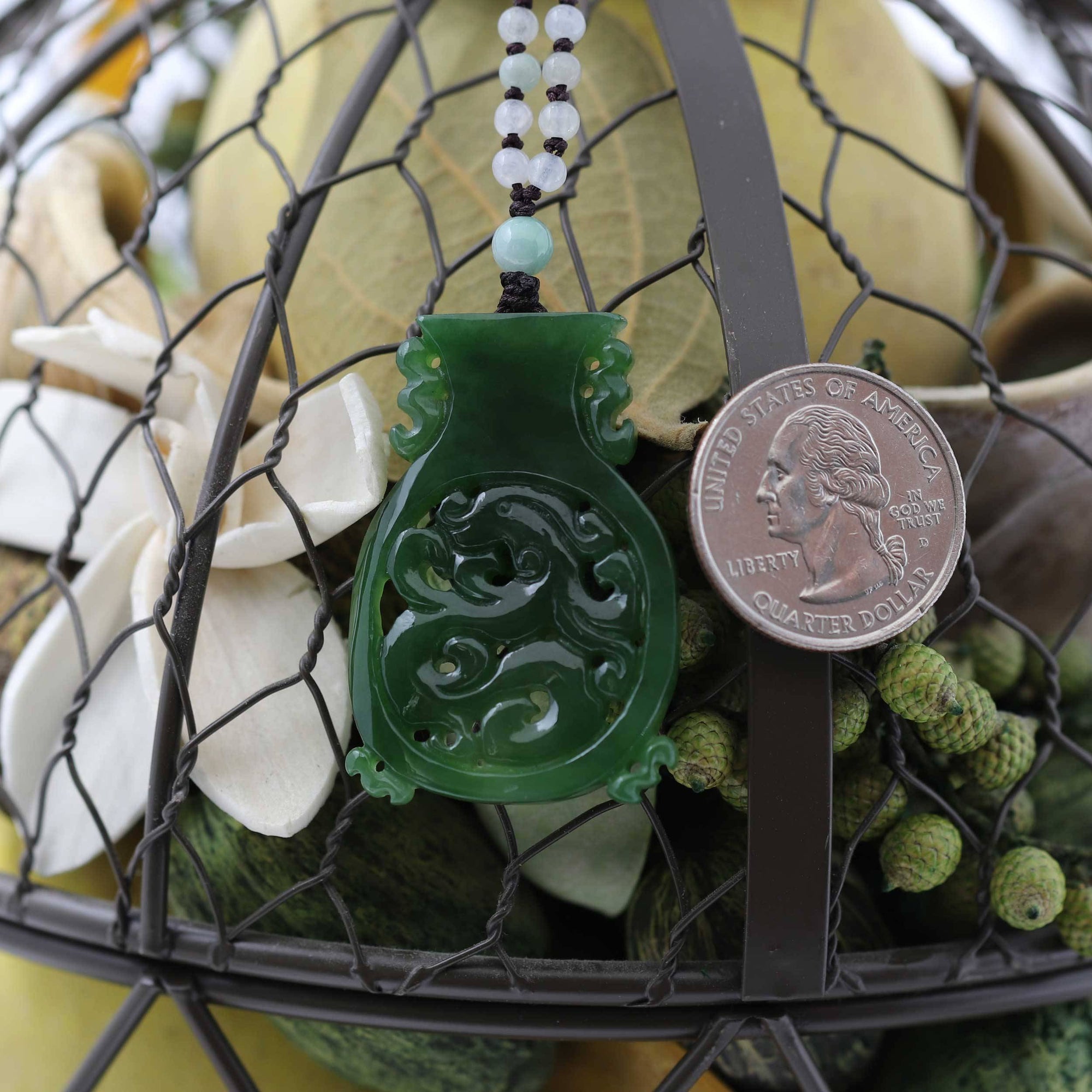 Baikalla Jewelry Jade Pendant Necklace Genuine HeTian Nephrite Green Jade Good Luck Vase Pendant Necklace With Dragon