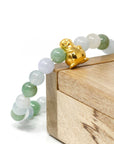 Baikalla Jewelry 24k Gold Jadeite Beads Bracelet XS 6 Inches Genuine High-quality Jade Jadeite Bracelet Bangle with 24k Yellow Gold Penguin Charm 