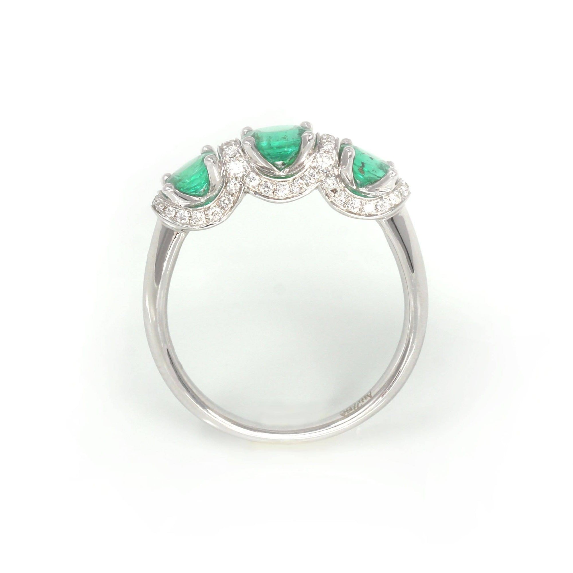 Baikalla Jewelry gold emerald ring 18k White Gold Genuine Oval Emerald Diamonds 3-Stone Ring