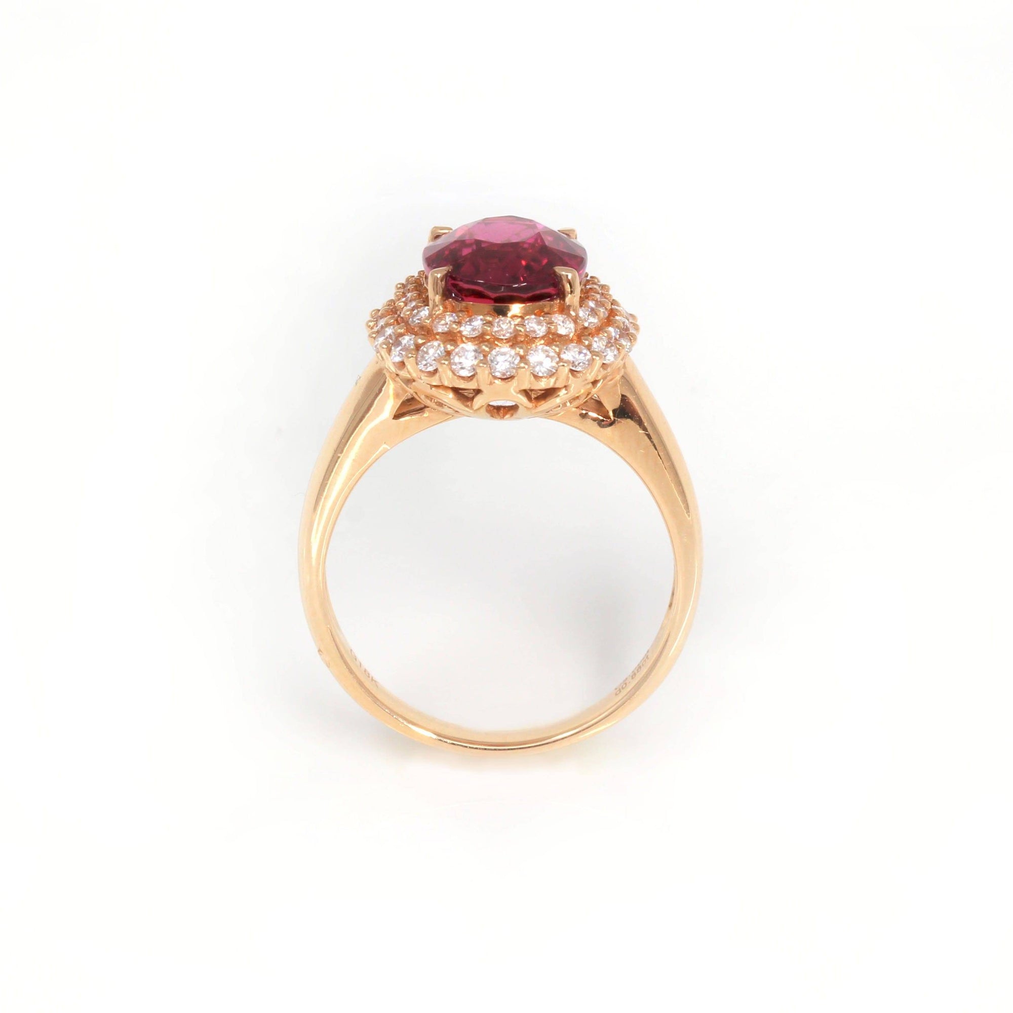 Baikalla Jewelry gold tourmaline ring 18k Rose Gold Natural Red Tourmaline with Diamonds Halo Ring