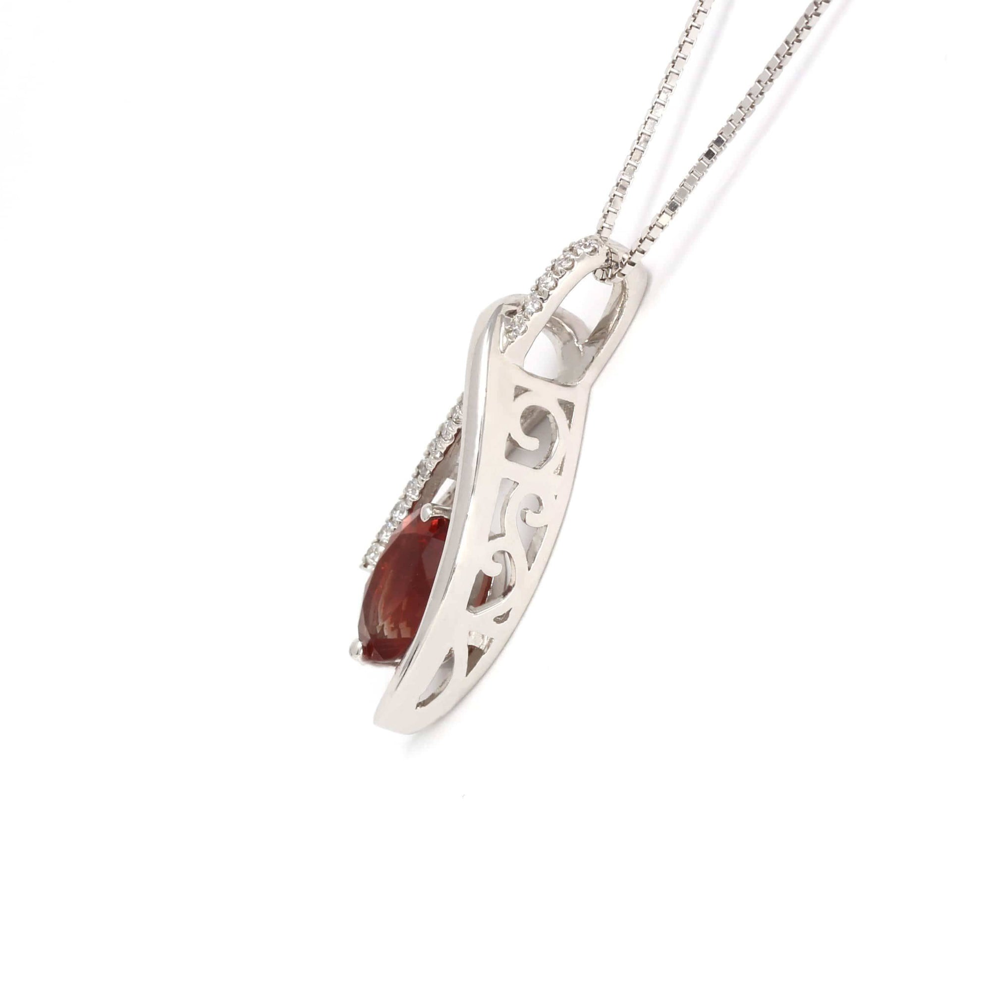 Baikalla Jewelry Sunstone Necklace Sterling Silver Natural Red Oregon Sunstone Necklace With White Sapphire