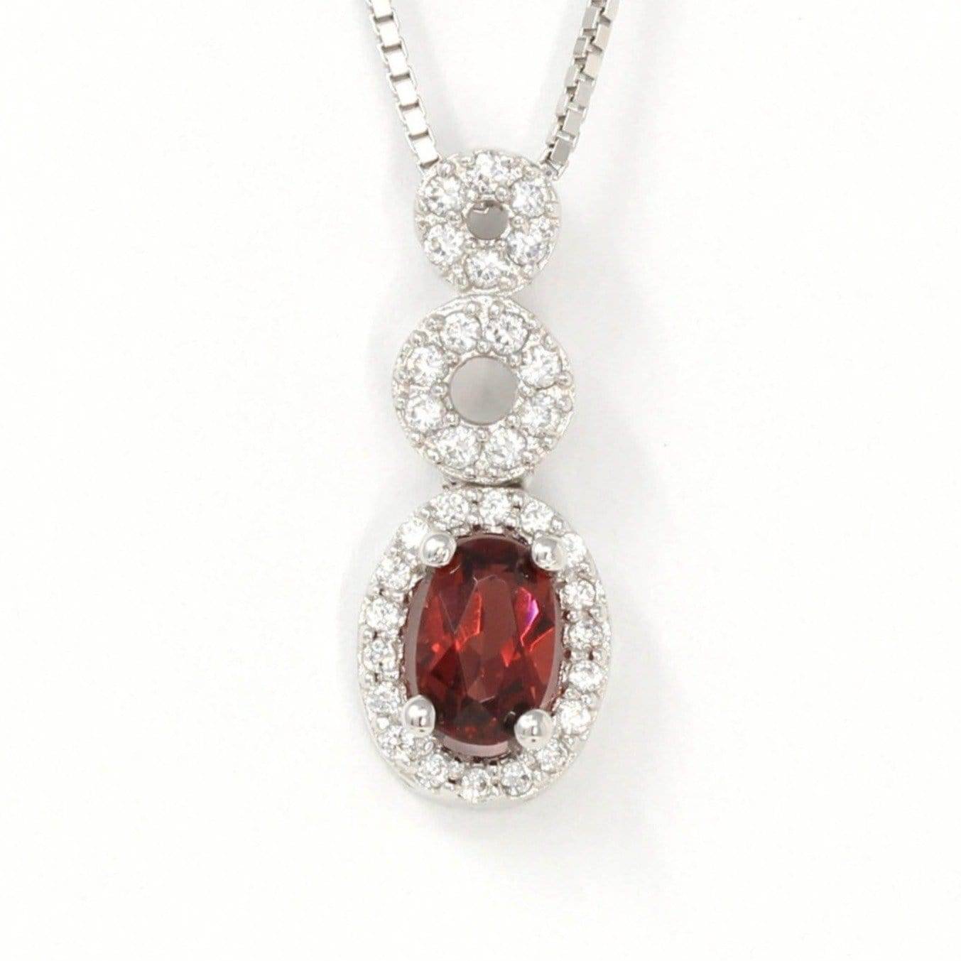 Baikalla Jewelry Garnet Necklace Sterling Silver Natural Oval Garnet Necklace With CZ