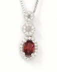 Baikalla Jewelry Garnet Necklace Sterling Silver Natural Oval Garnet Necklace With CZ