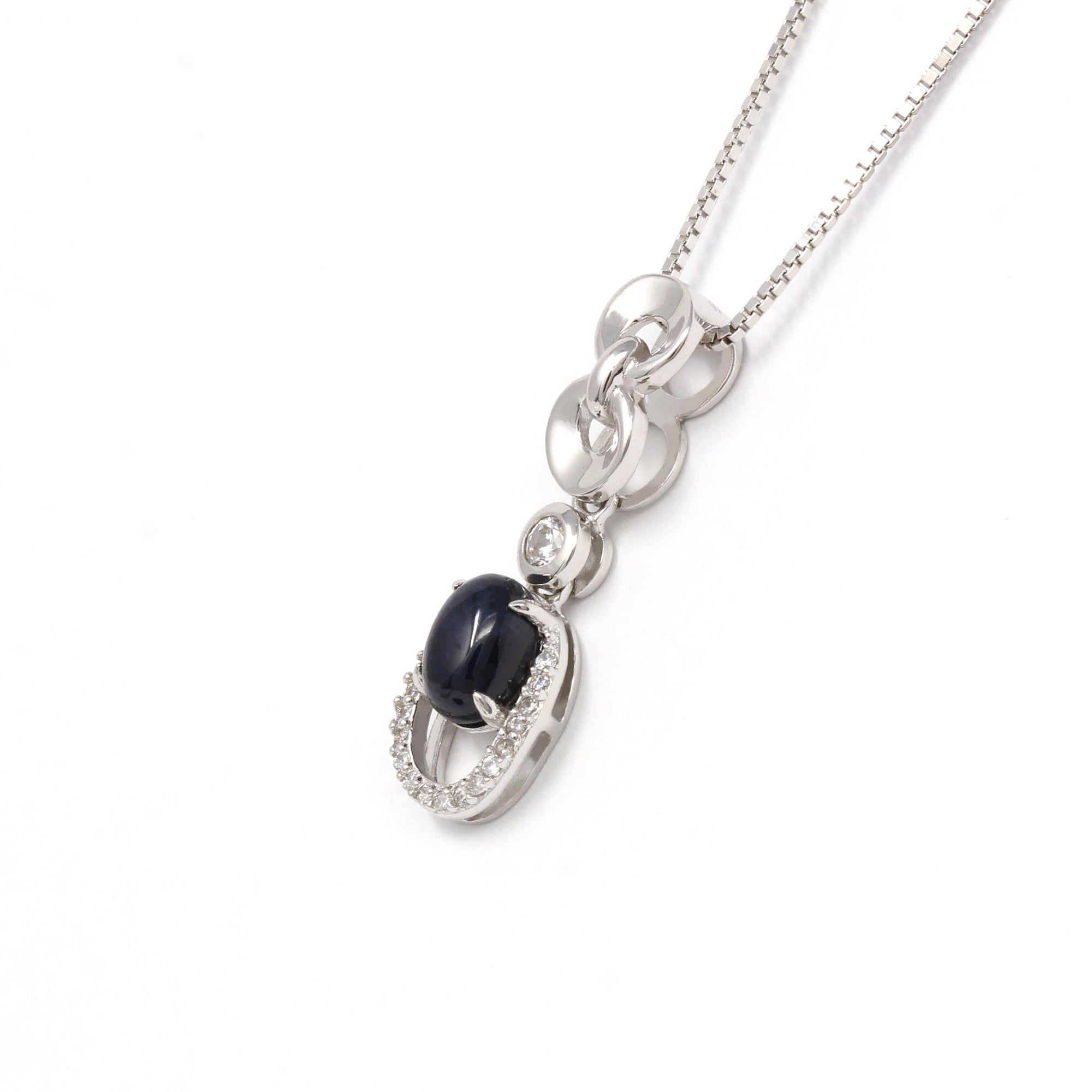 Baikalla Jewelry Sterling Silver Sapphire Necklace Baikalla™ "Janice" Sterling Silver Natural Sapphire Necklace With CZ