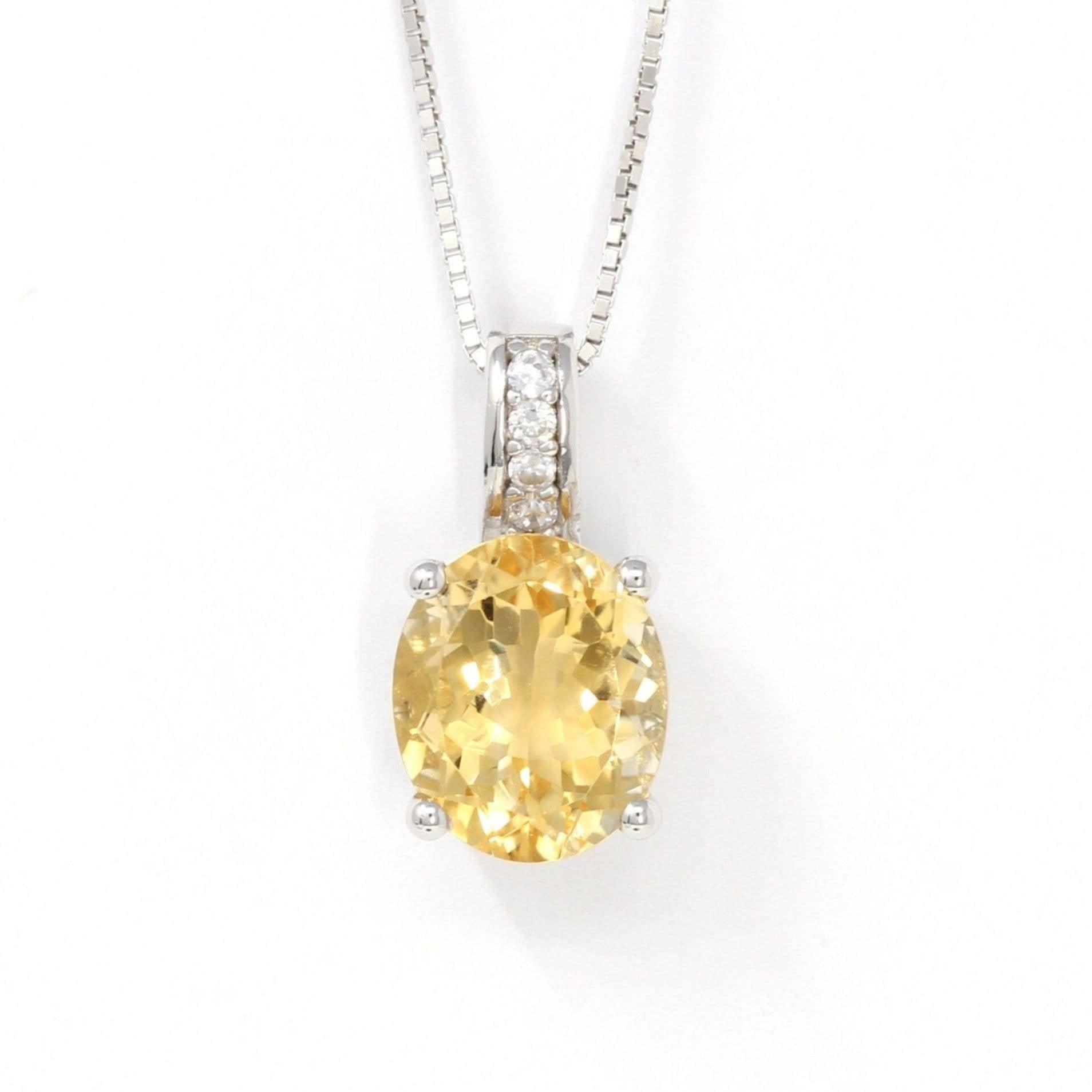 Baikalla Jewelry Silver Citrine Necklace Sterling Silver Natural Cushion Cut Citrine Necklace With CZ