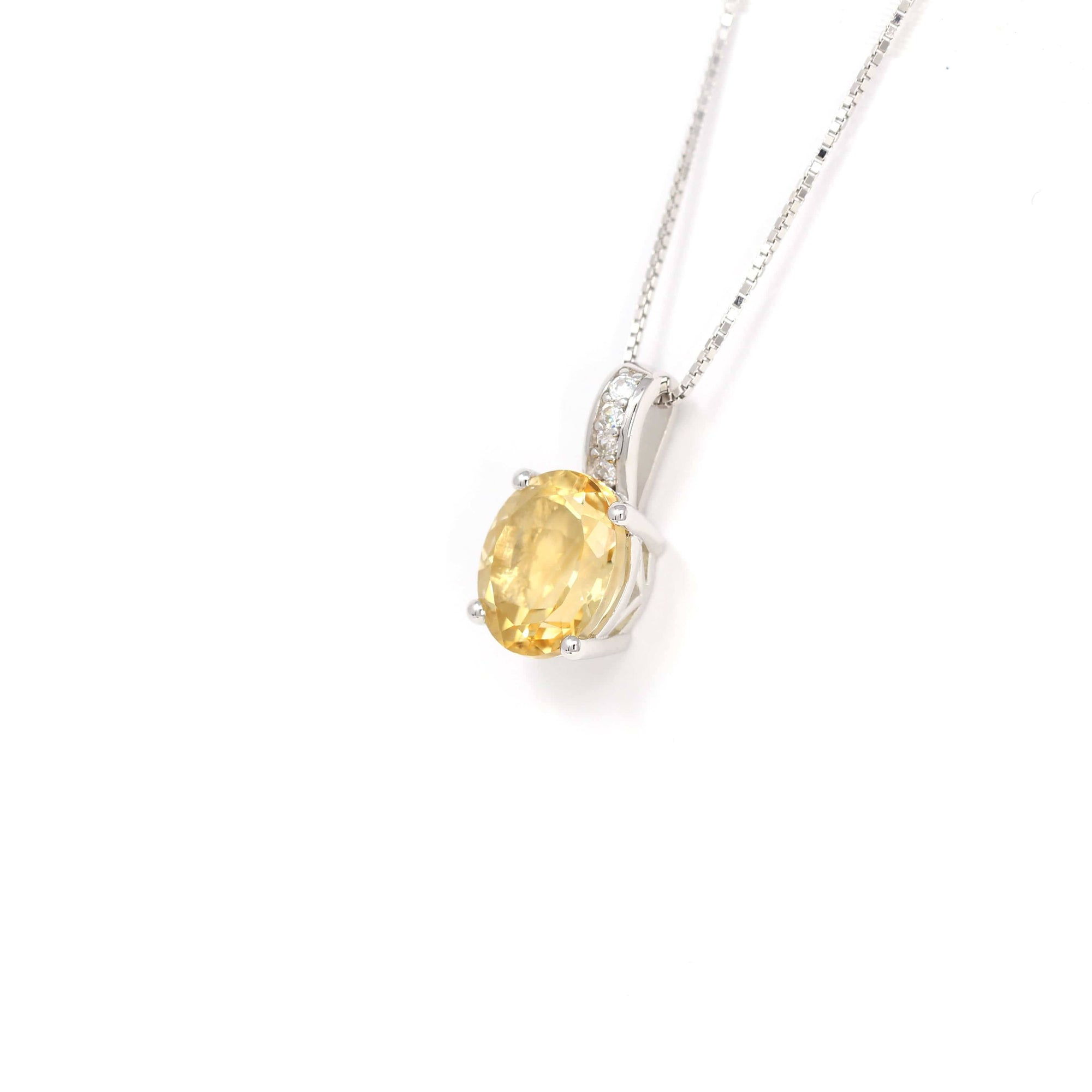 Baikalla Jewelry Silver Citrine Necklace Sterling Silver Natural Cushion Cut Citrine Necklace With CZ