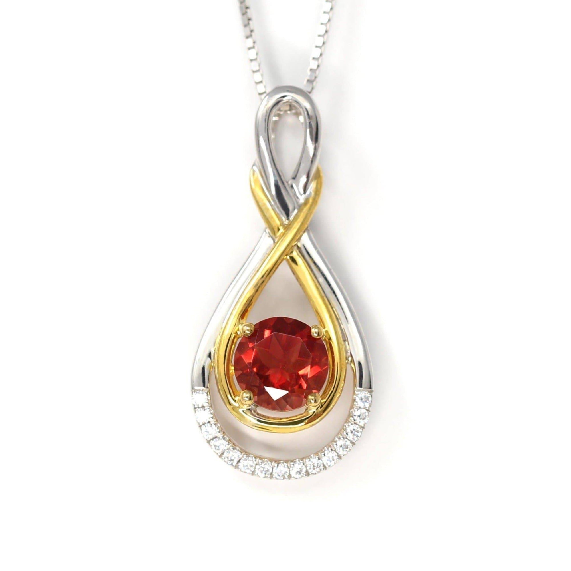 Baikalla Jewelry Silver Sunstone Necklace Sterling Silver Natural Ponderosa Sunstone Necklace With White Sapphire(Two Tone )