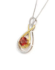 Baikalla Jewelry Silver Sunstone Necklace Sterling Silver Natural Ponderosa Sunstone Necklace With White Sapphire(Two Tone )