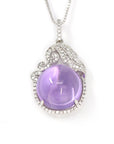 Baikalla Jewelry Silver Amethyst Necklace Sterling Silver Natural Cabochon Amethyst Necklace With CZ