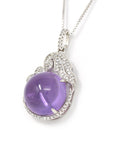 Baikalla Jewelry Silver Amethyst Necklace Sterling Silver Natural Cabochon Amethyst Necklace With CZ