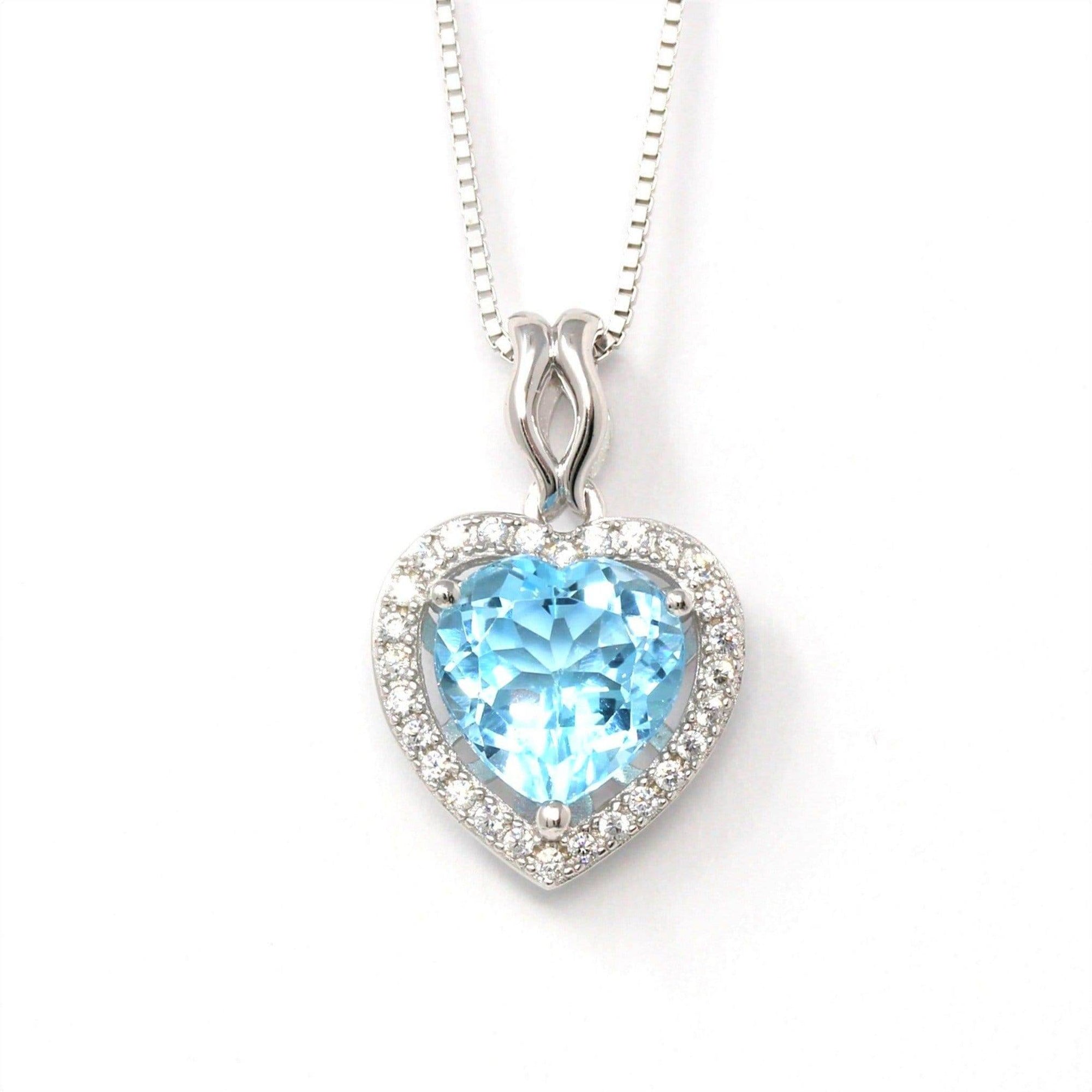 Baikalla Jewelry Silver Topaz Necklace Sterling Silver Natural Topaz Love Heart Pendant Necklace With CZ