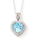 Baikalla Jewelry Silver Topaz Necklace Sterling Silver Natural Topaz Love Heart Pendant Necklace With CZ