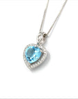 Baikalla Jewelry Silver Topaz Necklace Sterling Silver Natural Topaz Love Heart Pendant Necklace With CZ