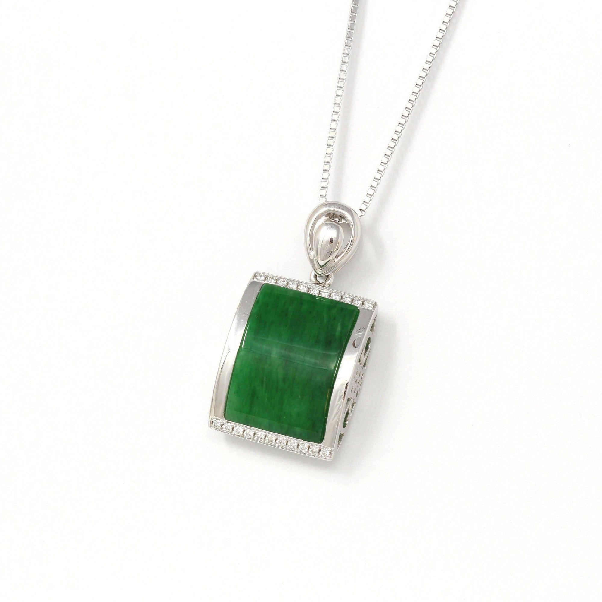 Baikalla Jewelry 18k Gold Jadeite Pendant 18k White Gold Genuine Burmese Jadeite RuYi Pendant Necklace With Diamond